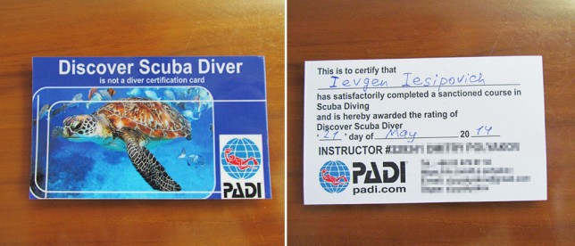 Карта PADI Discover Scuba Diver